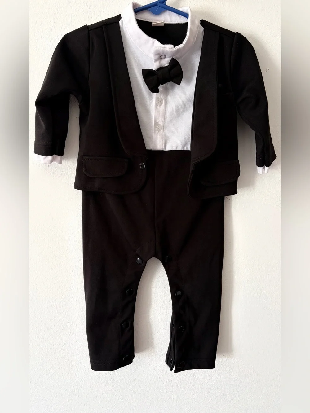 Black Baby Tux One-Piece with Bow Tie
